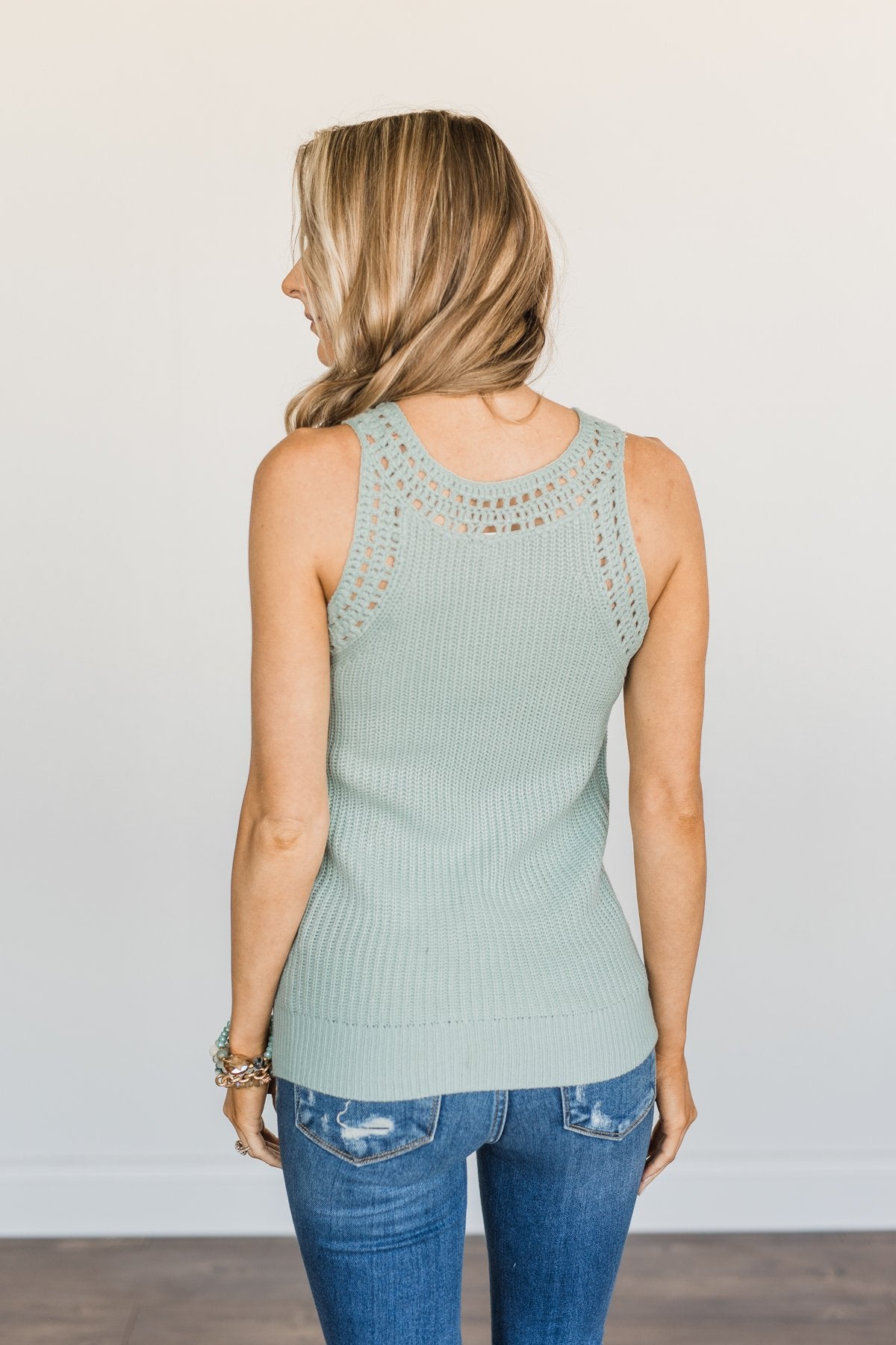 Kissed By The Sun Knit Tank Top- Soft Mint Blue