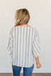 Born To Lead Front Tie Blouse- Dusty Blue & Ivory