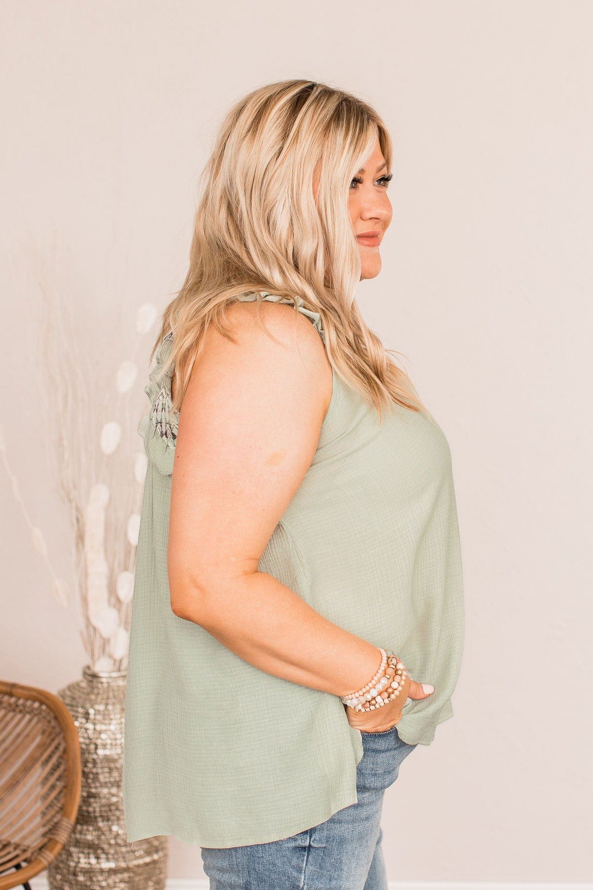Fields Of Love Patterned Blouse- Light Sage