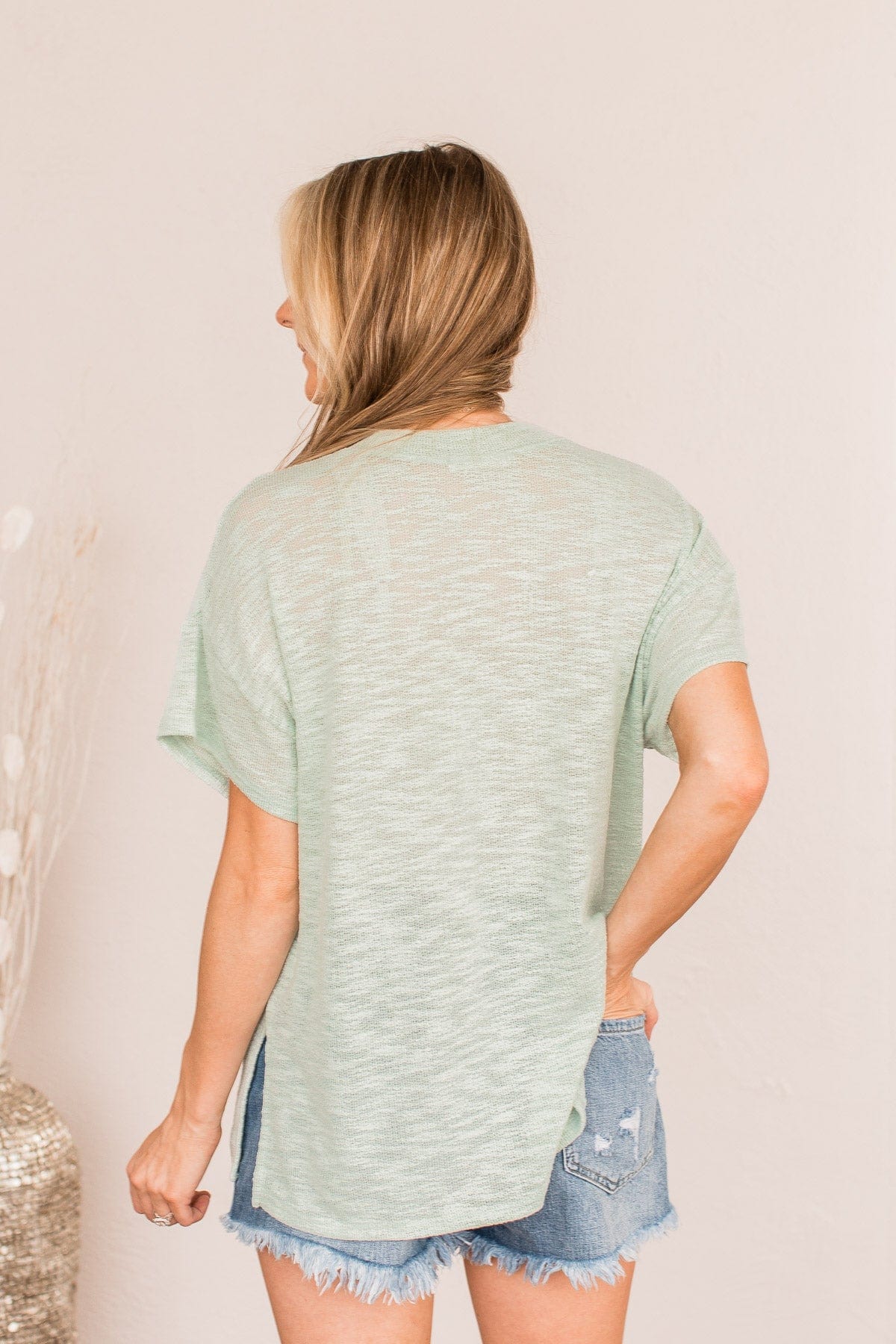 Wanting A Fresh Start Button Top- Sage