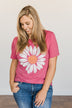 Delightful Daisies Flower Graphic Tee- Berry