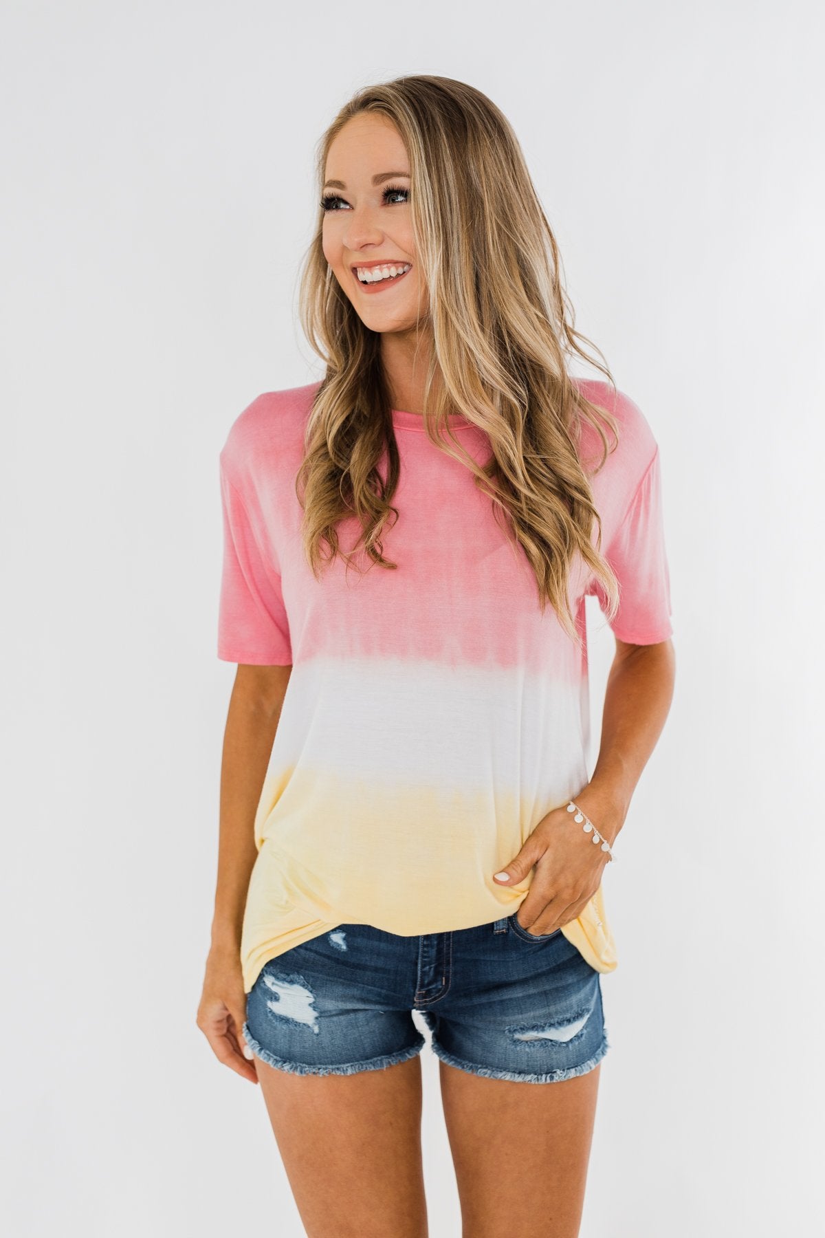 Watching The Sunset Ombre Top- Pink & Yellow