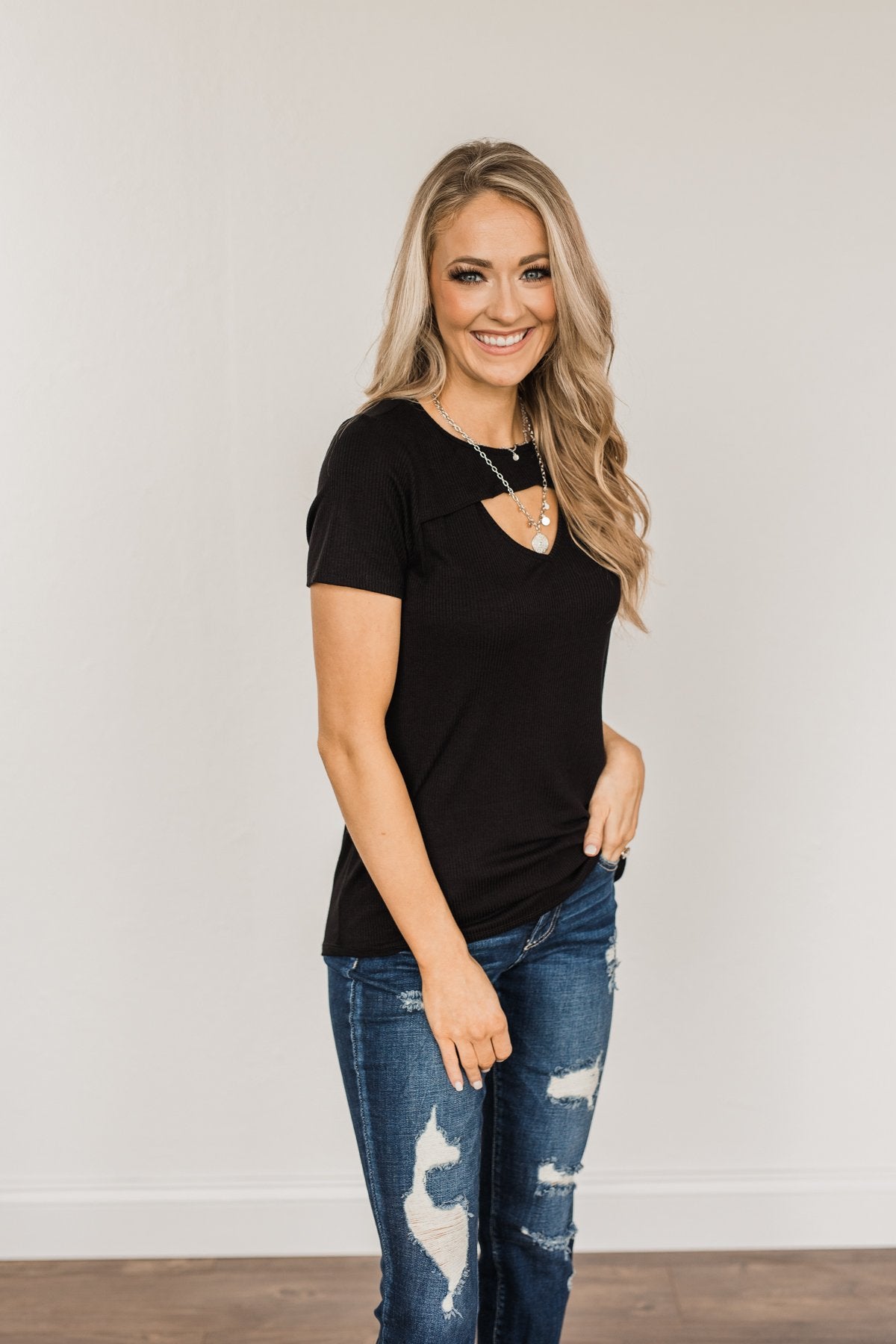 Embrace The New Cut Out Top- Black