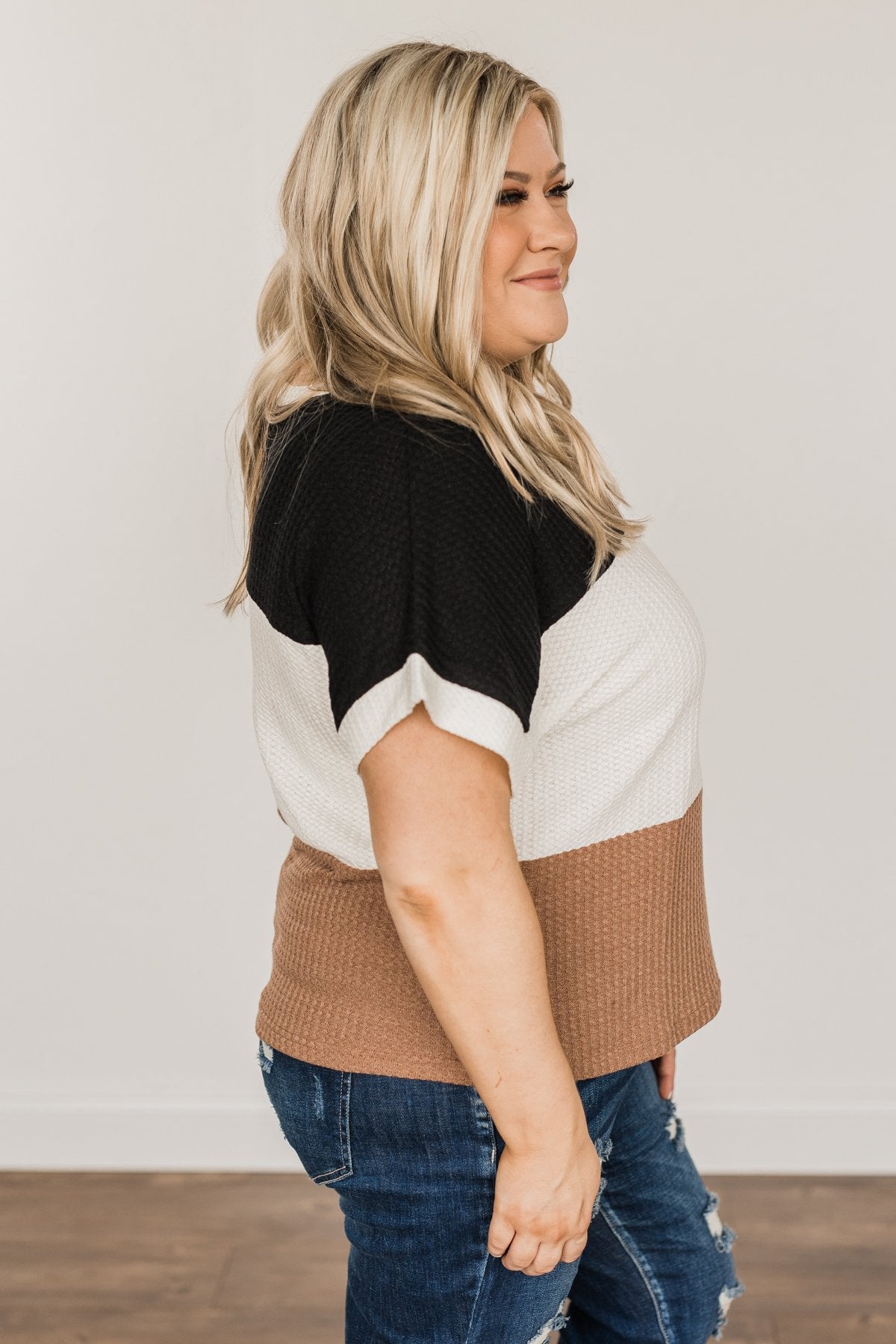 Unforgettable Fun Color Block Top- Black, Ivory & Mocha