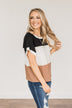 Unforgettable Fun Color Block Top- Black, Ivory & Mocha