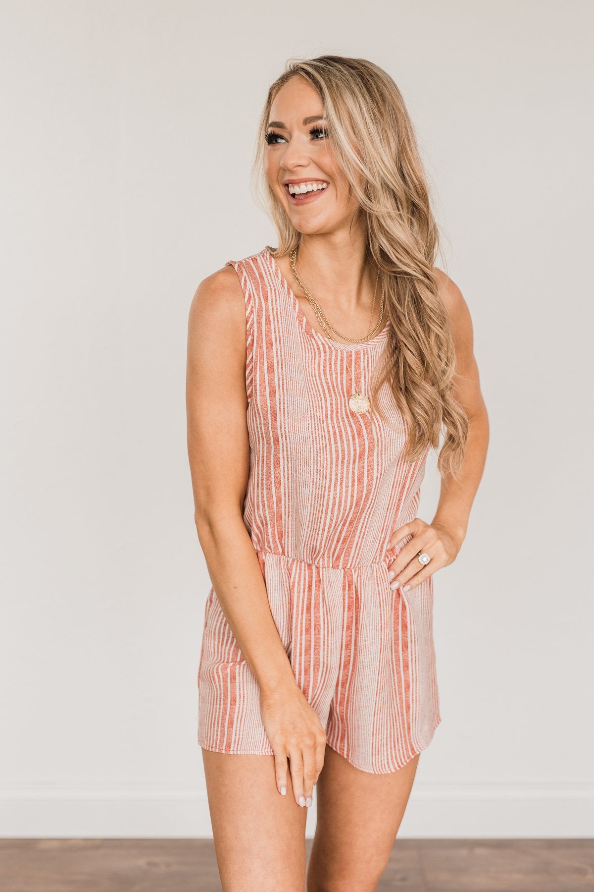 Bring On The Sunsets Striped Romper- Coral & Ivory