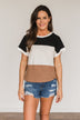 Unforgettable Fun Color Block Top- Black, Ivory & Mocha
