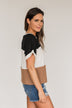 Unforgettable Fun Color Block Top- Black, Ivory & Mocha