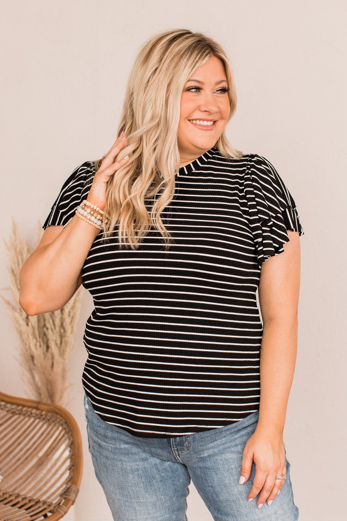 Soar Above The Rest Striped Top- Black
