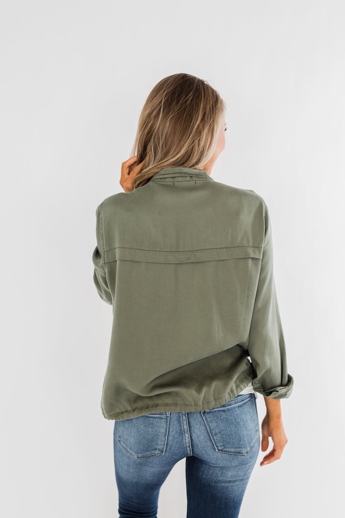 Going Places Lightweight Drawstring Jacket- Olive