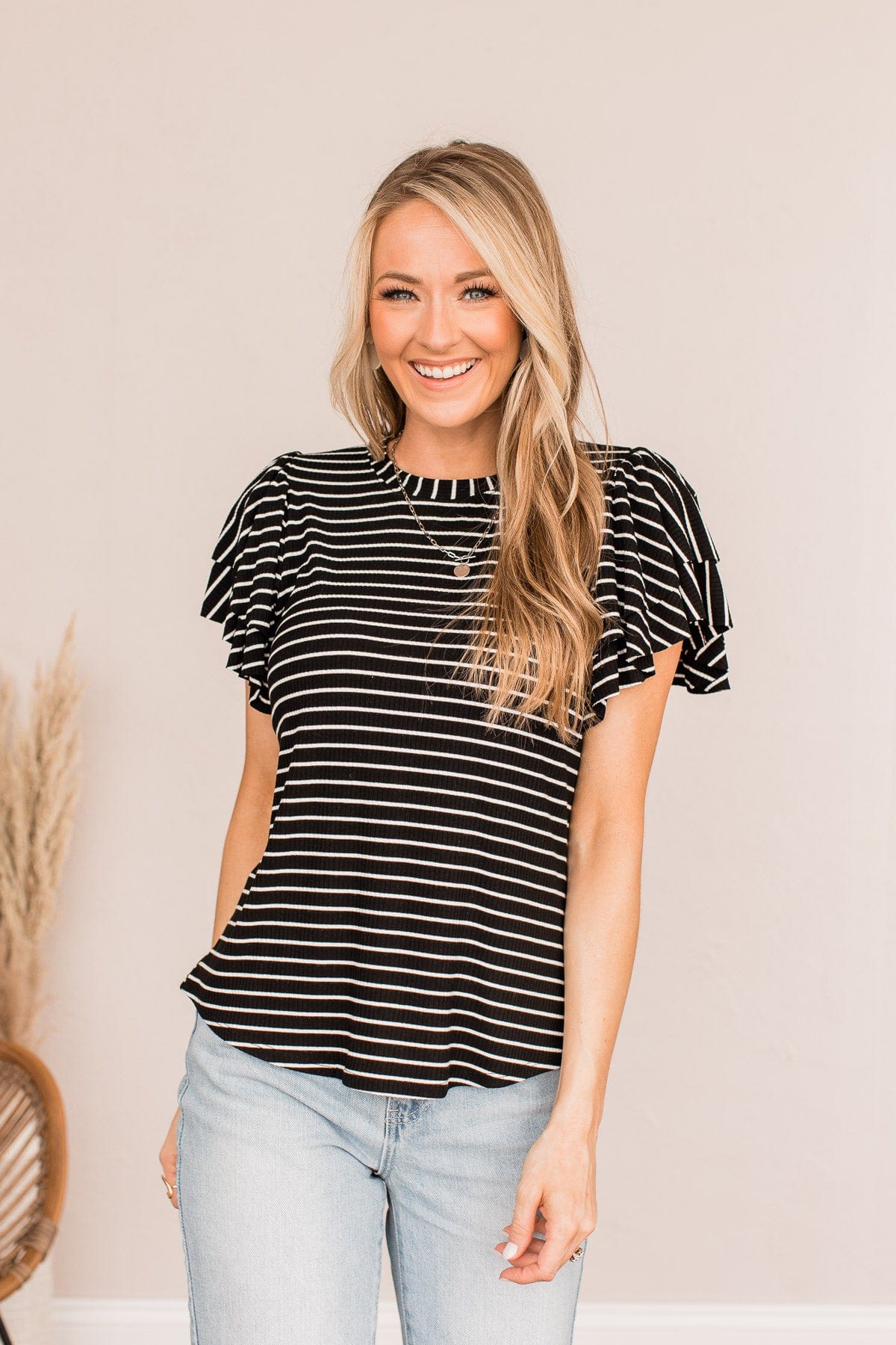 Soar Above The Rest Striped Top- Black