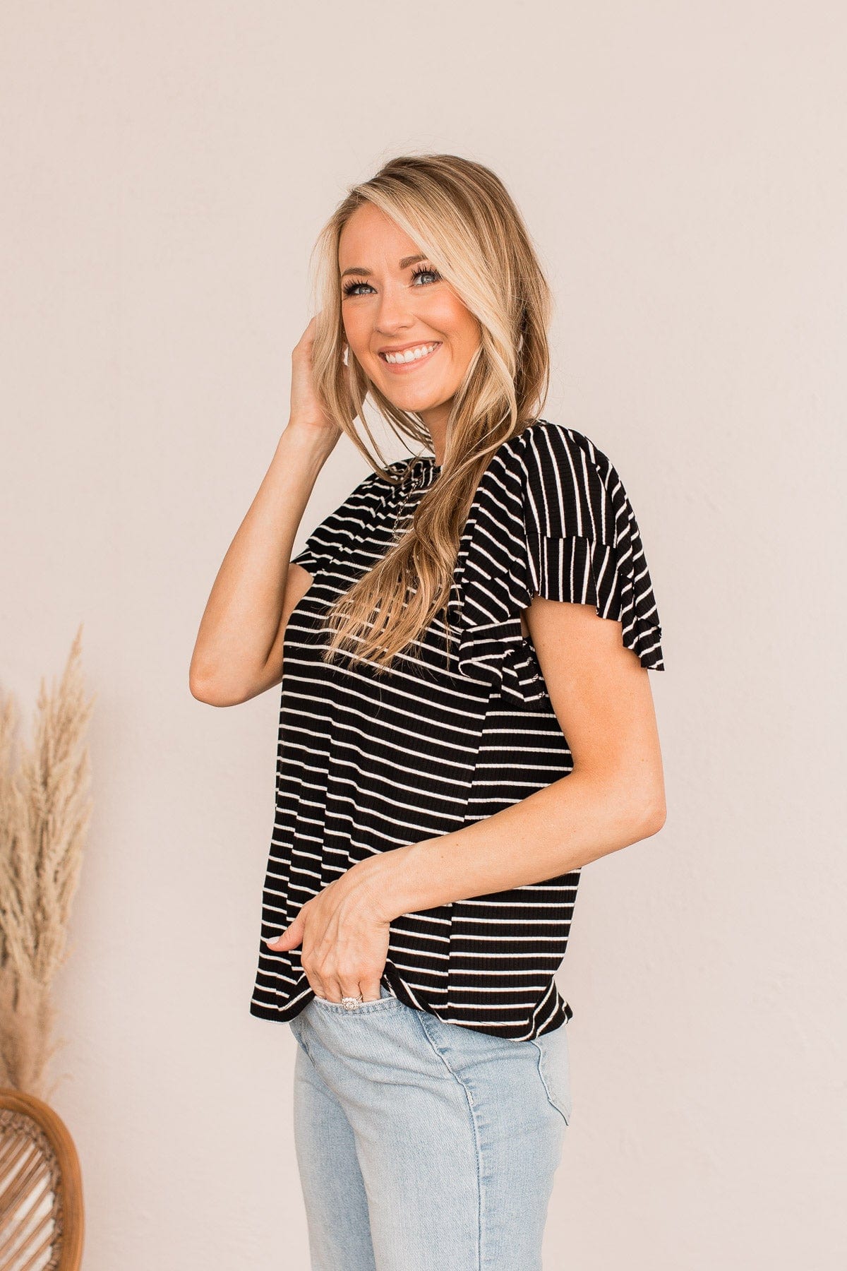 Soar Above The Rest Striped Top- Black