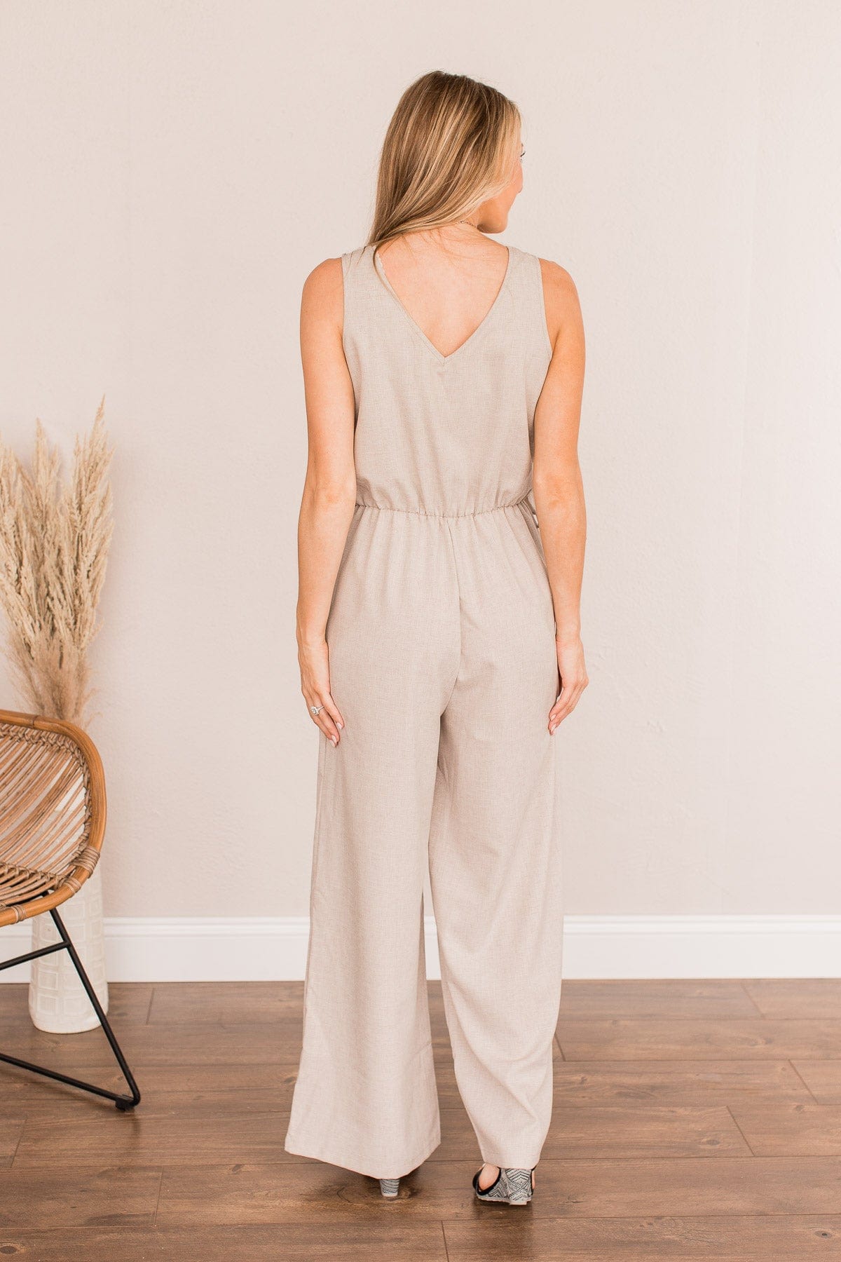 No Time For You Jumpsuit- Light Taupe