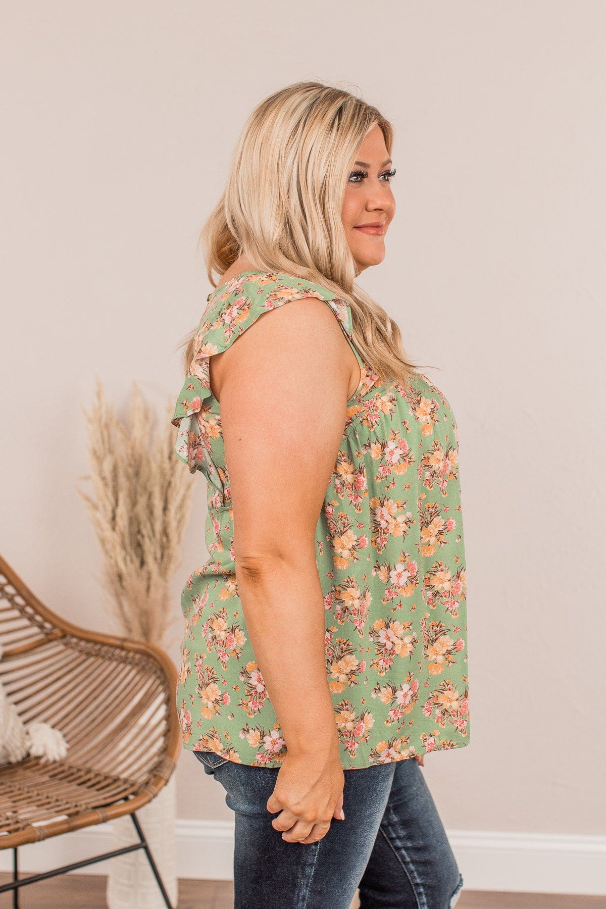 When We Last Spoke Floral Top- Sage
