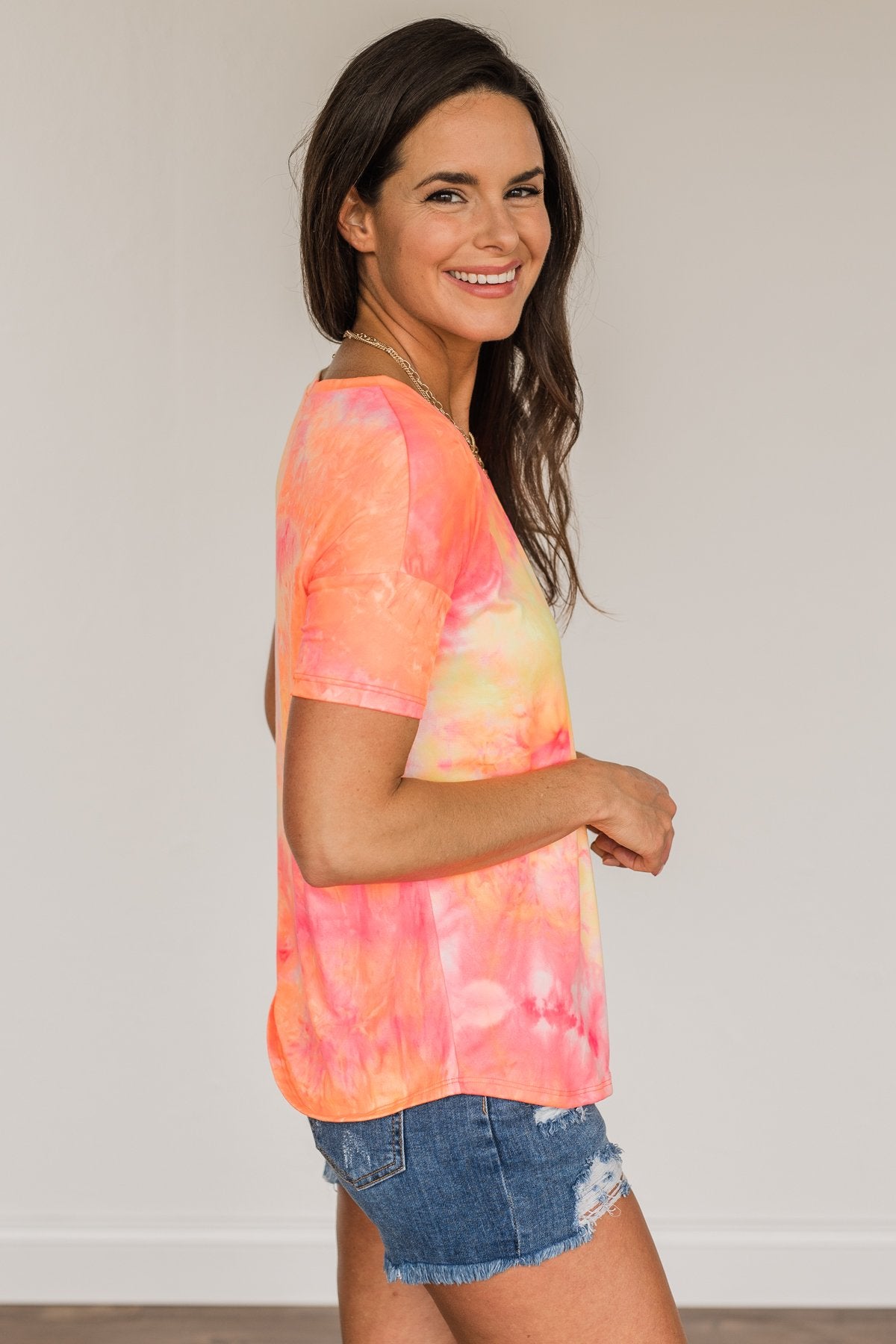 Fun Under The Sun Tie Dye Top- Neon Pink, Yellow, & Orange