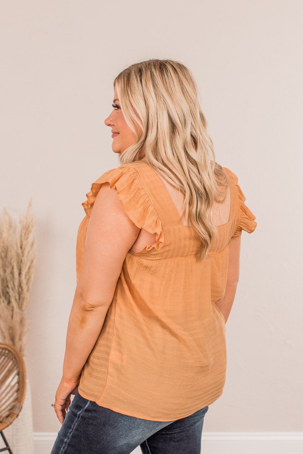 See Me Blush Flutter Sleeve Top- Apricot