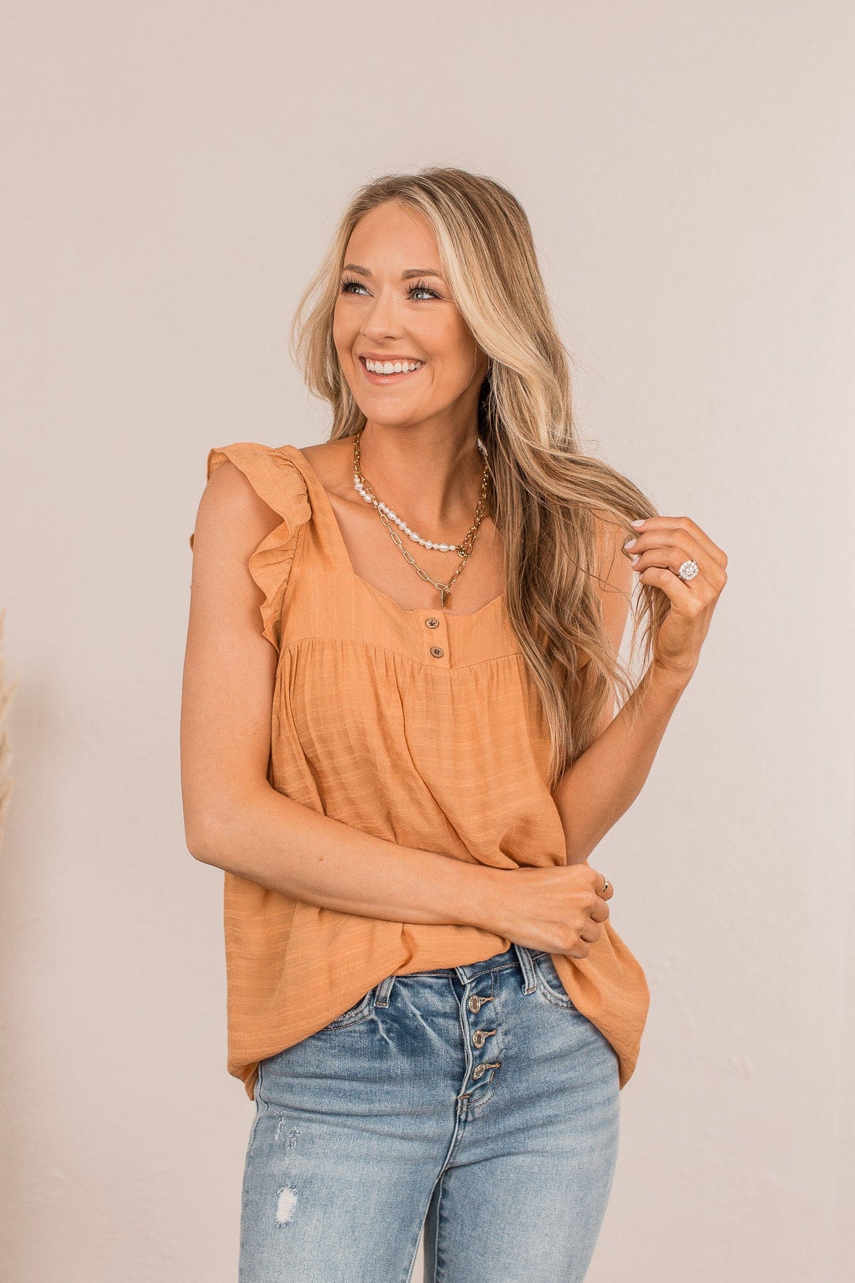 See Me Blush Flutter Sleeve Top- Apricot