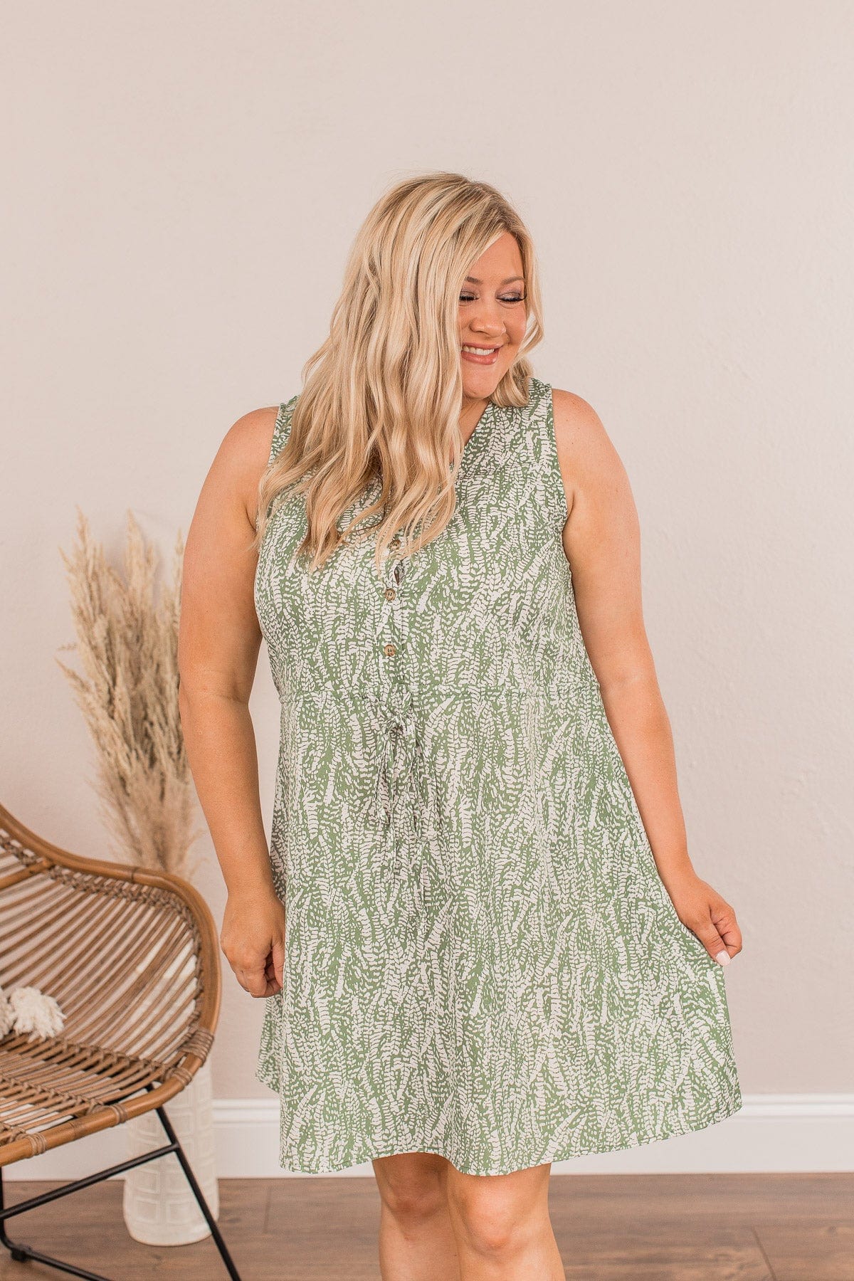 Keep Them Close Sleeveless Dress- Olive