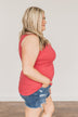 5 Button Henley Tank Top- Lipstick Pink