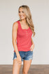 5 Button Henley Tank Top- Lipstick Pink