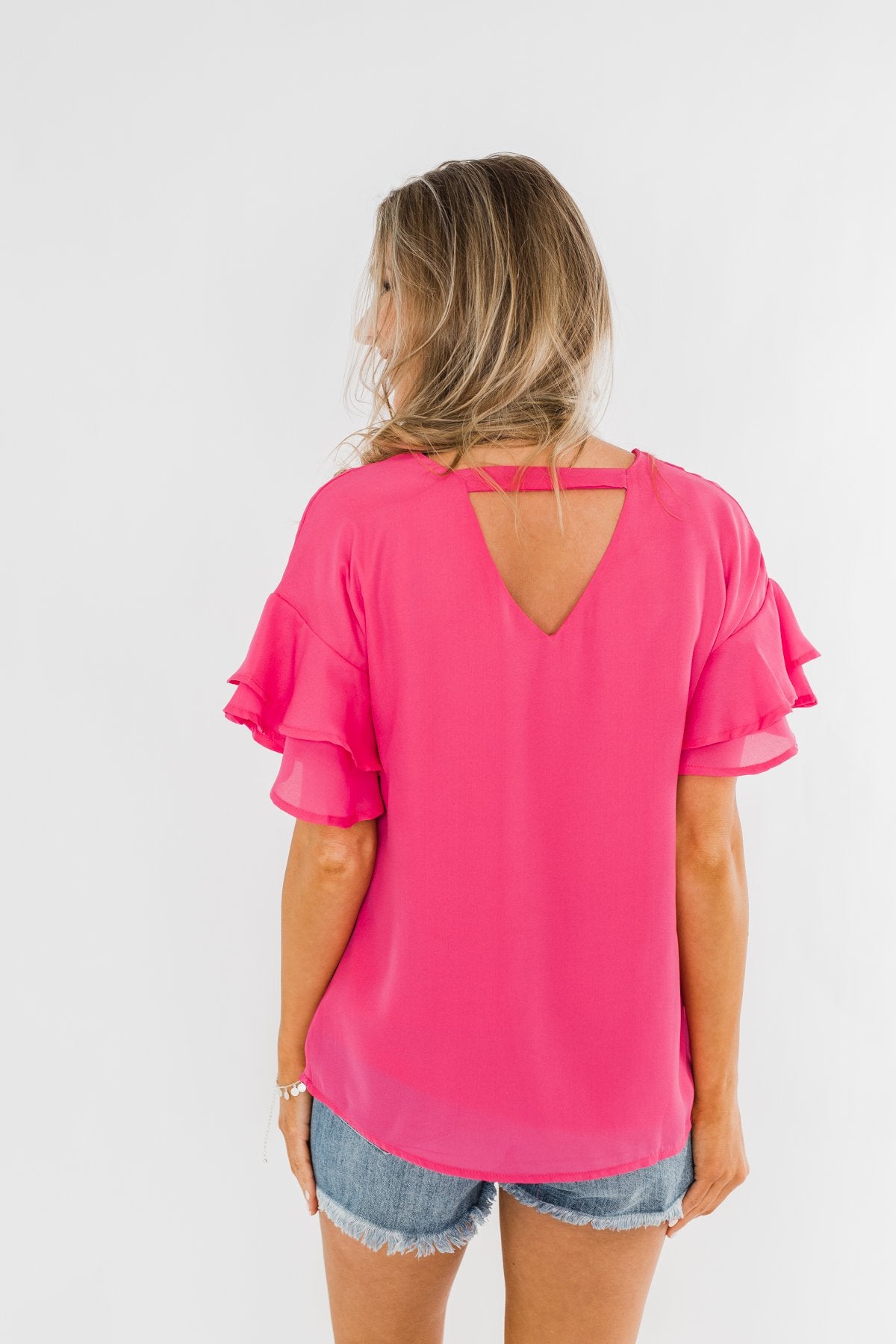 Show Me The Way Ruffle Sleeve Blouse- Hot Pink
