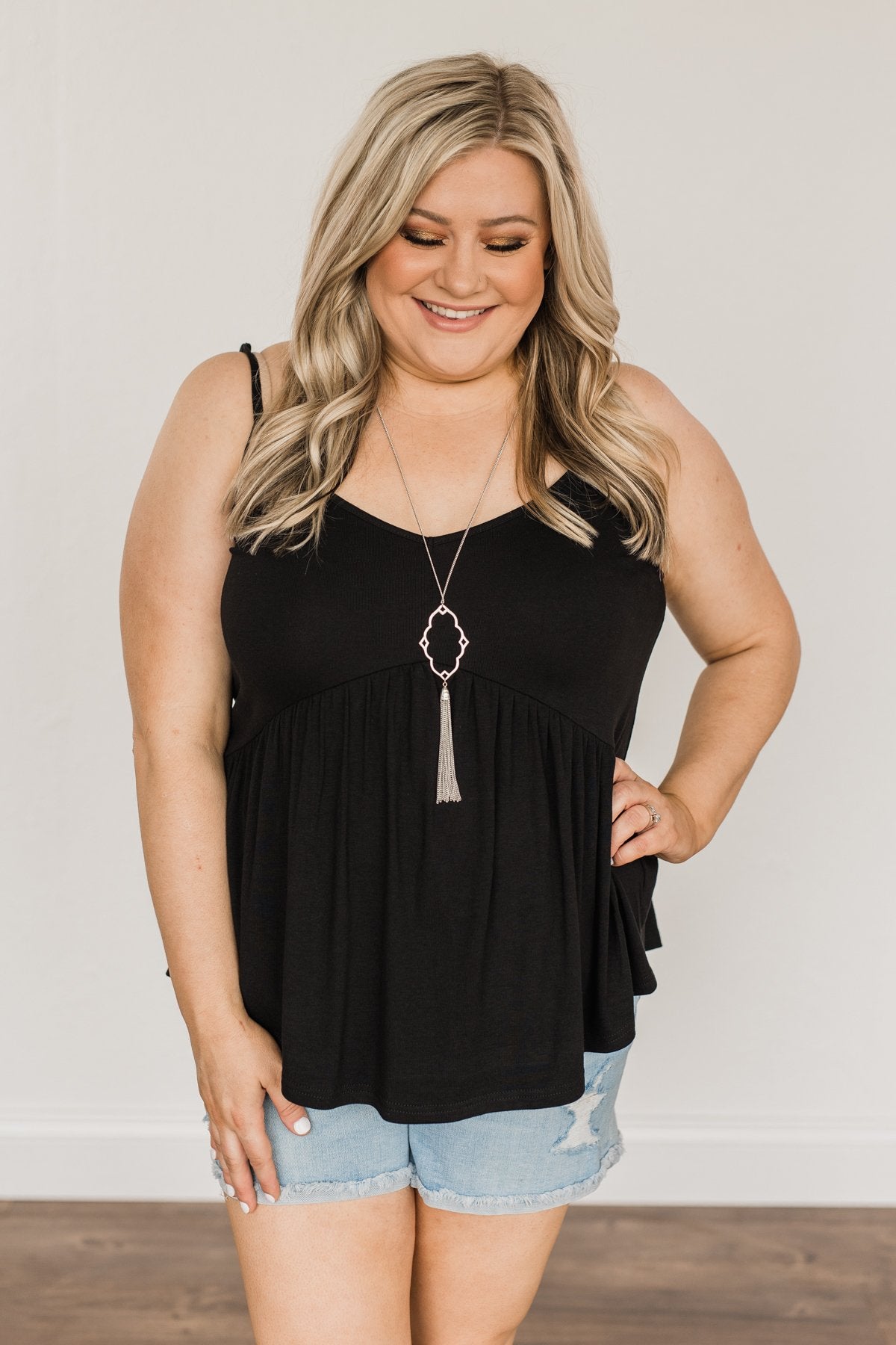 Bright As The Moon Babydoll Tank Top- Black