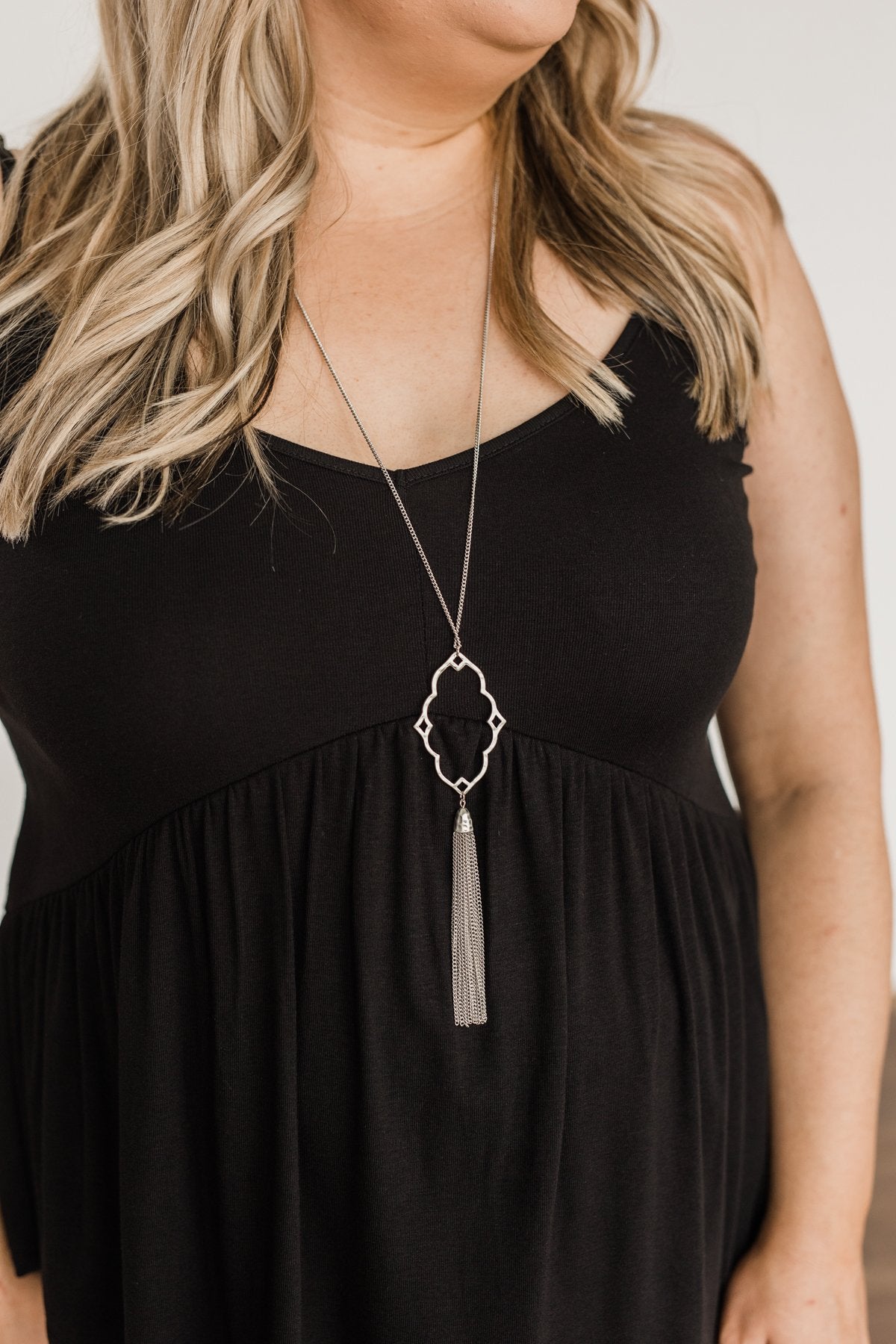 Pendant Chain Tassel Necklace- Silver