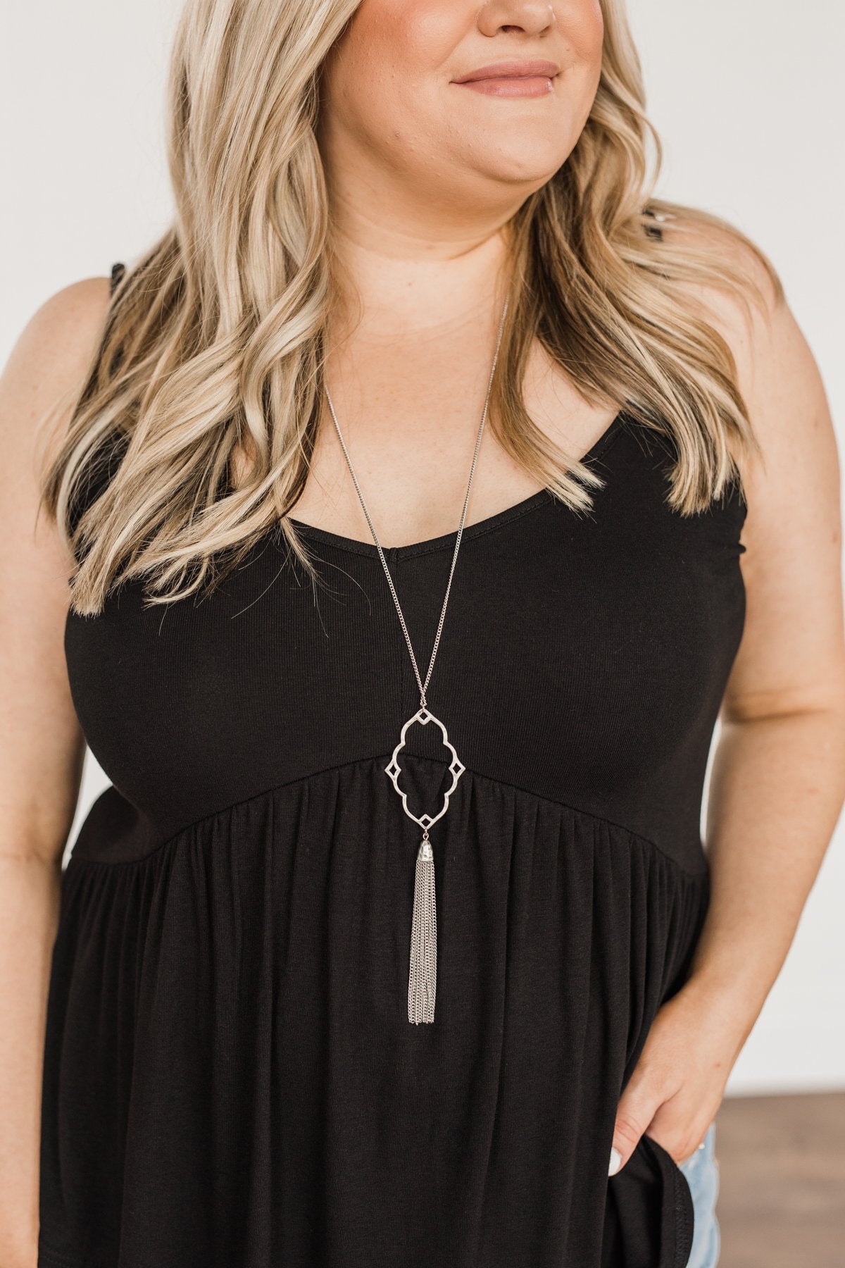 Pendant Chain Tassel Necklace- Silver