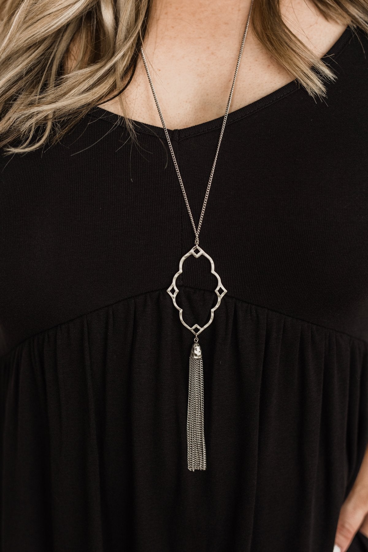 Pendant Chain Tassel Necklace- Silver