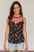 Learning To Love Lace Tank Top- Black & Pink