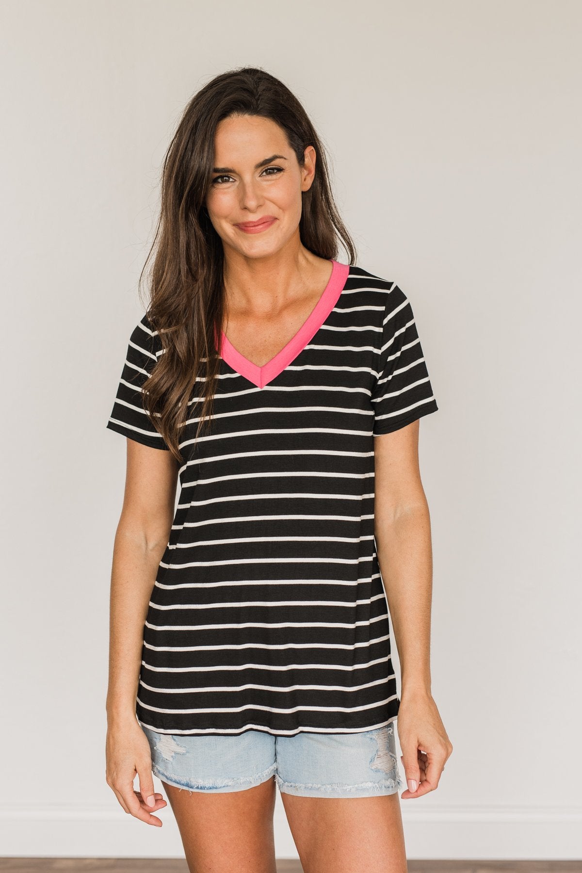Moonlight Memories Striped Top- Black & Pink