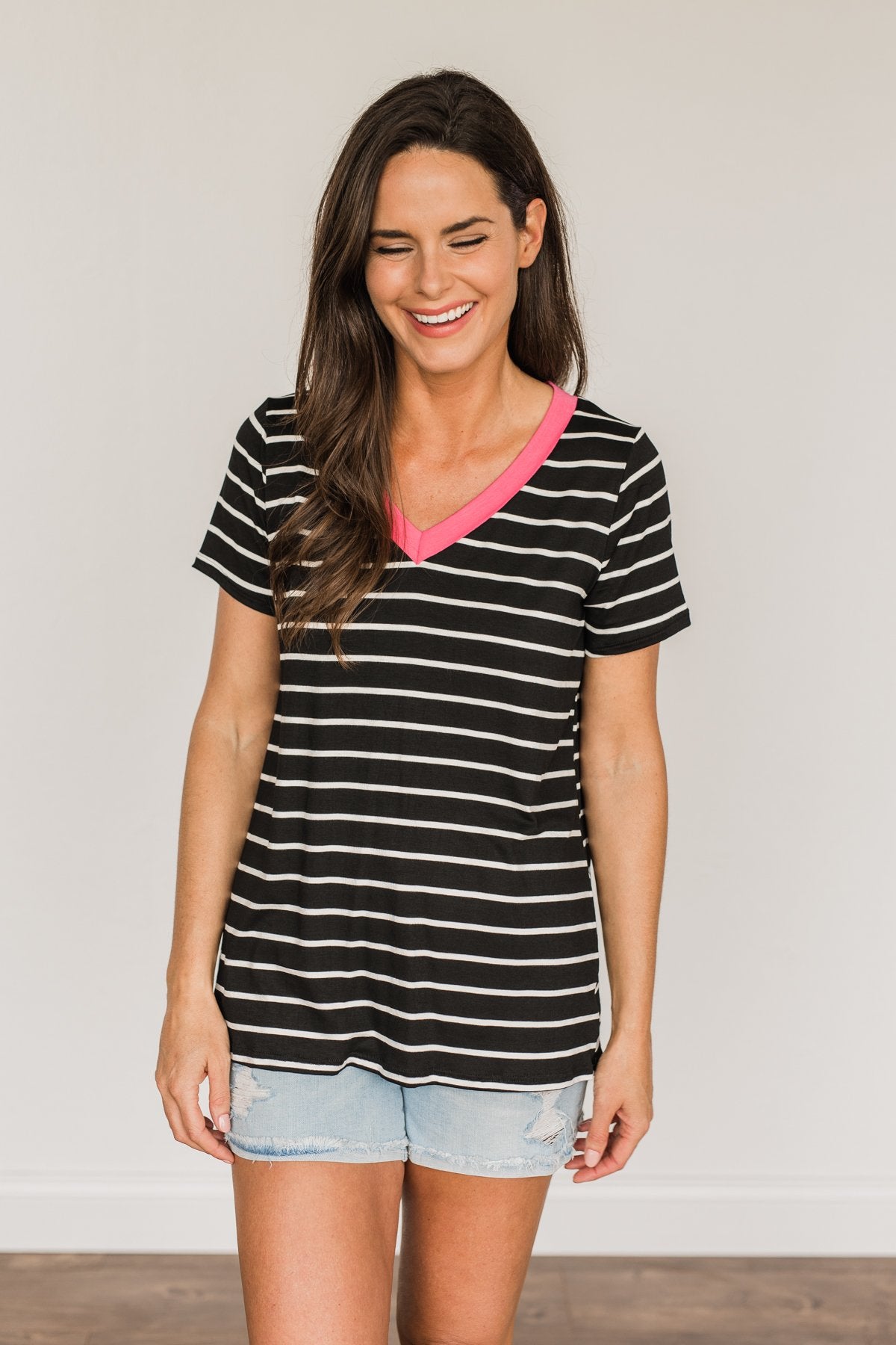 Moonlight Memories Striped Top- Black & Pink