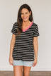 Moonlight Memories Striped Top- Black & Pink