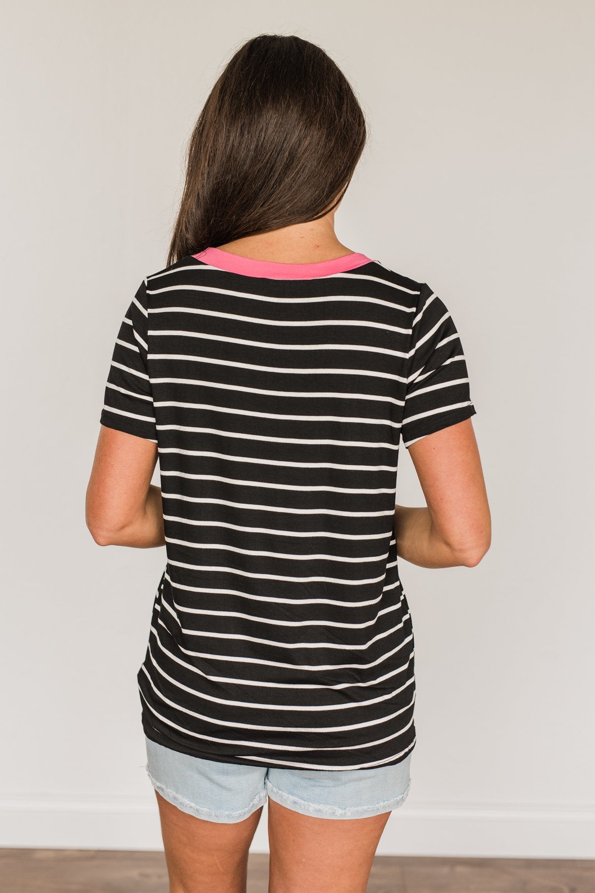 Moonlight Memories Striped Top- Black & Pink