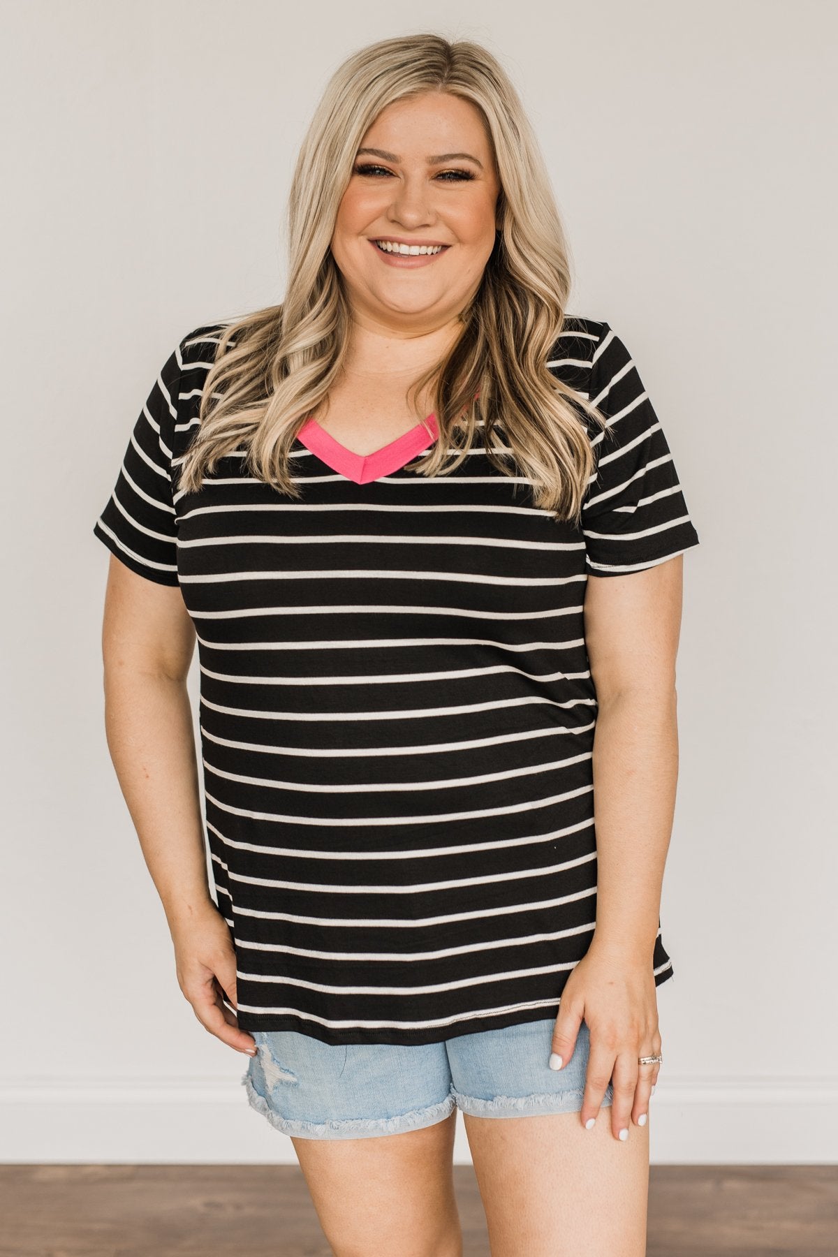 Moonlight Memories Striped Top- Black & Pink
