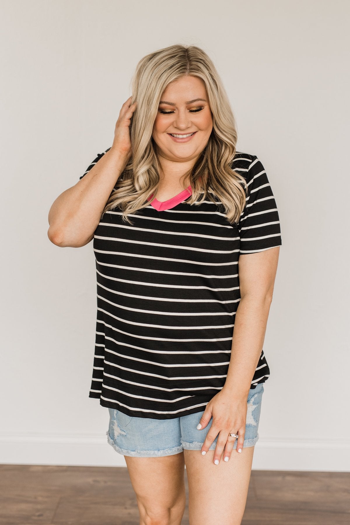 Moonlight Memories Striped Top- Black & Pink