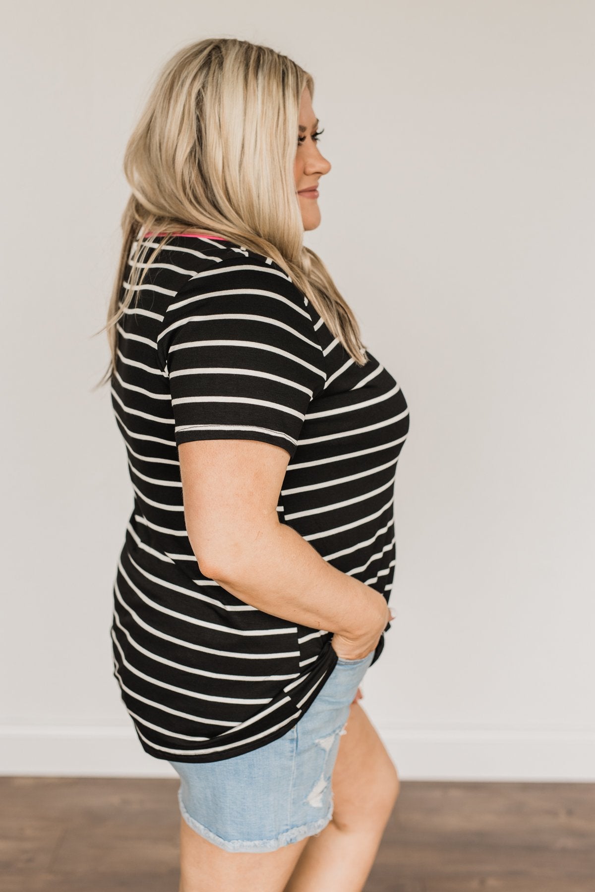 Moonlight Memories Striped Top- Black & Pink