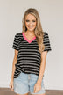 Moonlight Memories Striped Top- Black & Pink
