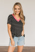 Moonlight Memories Striped Top- Black & Pink
