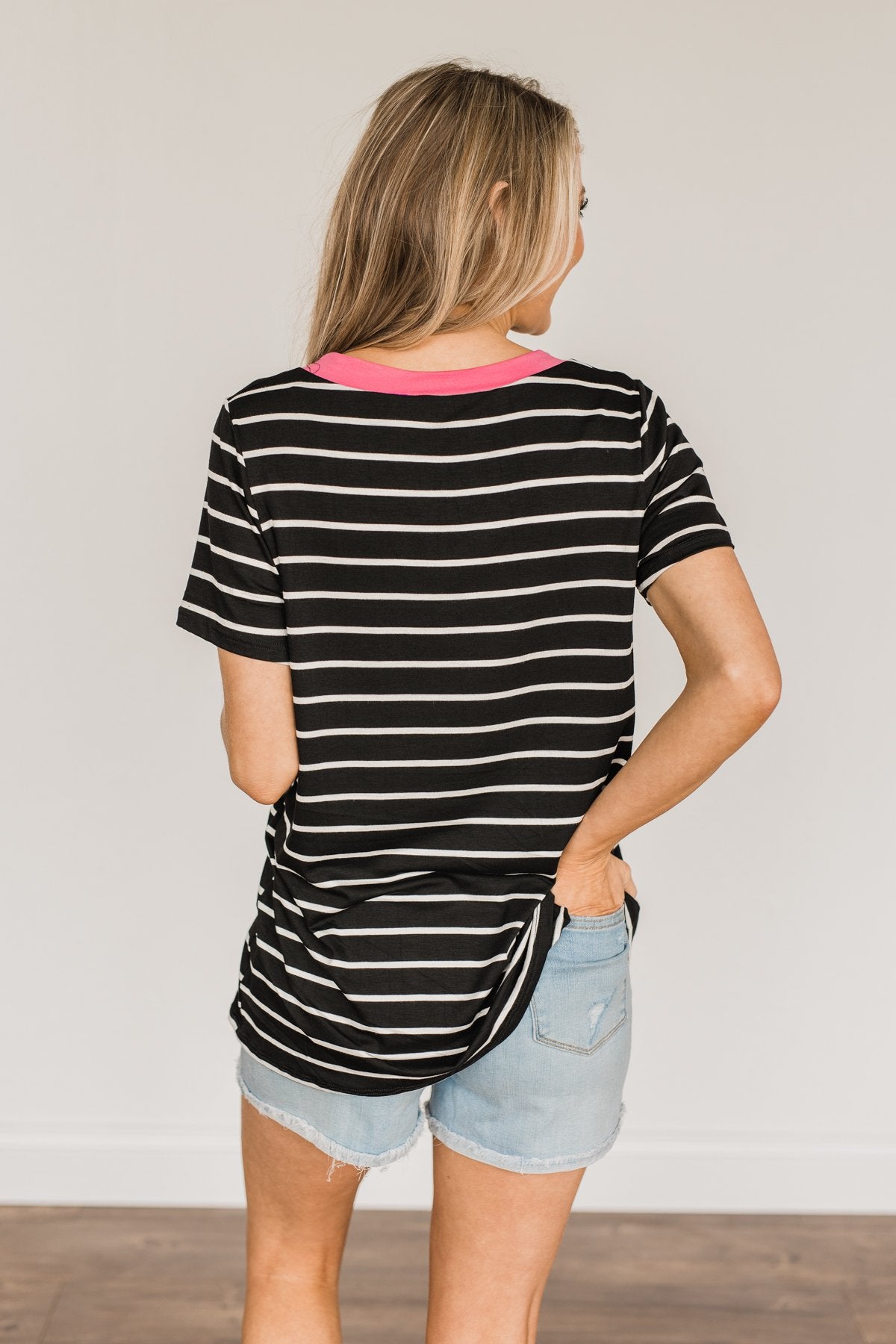 Moonlight Memories Striped Top- Black & Pink