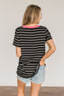 Moonlight Memories Striped Top- Black & Pink
