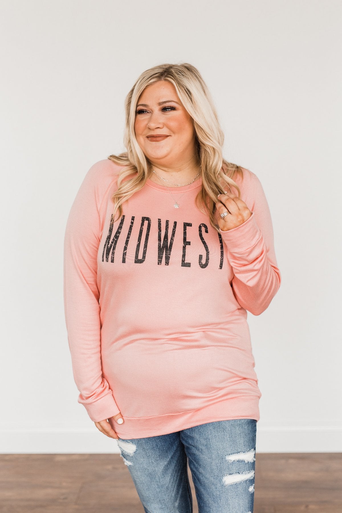 "Midwest" Long Sleeve Graphic Top- Light Pink