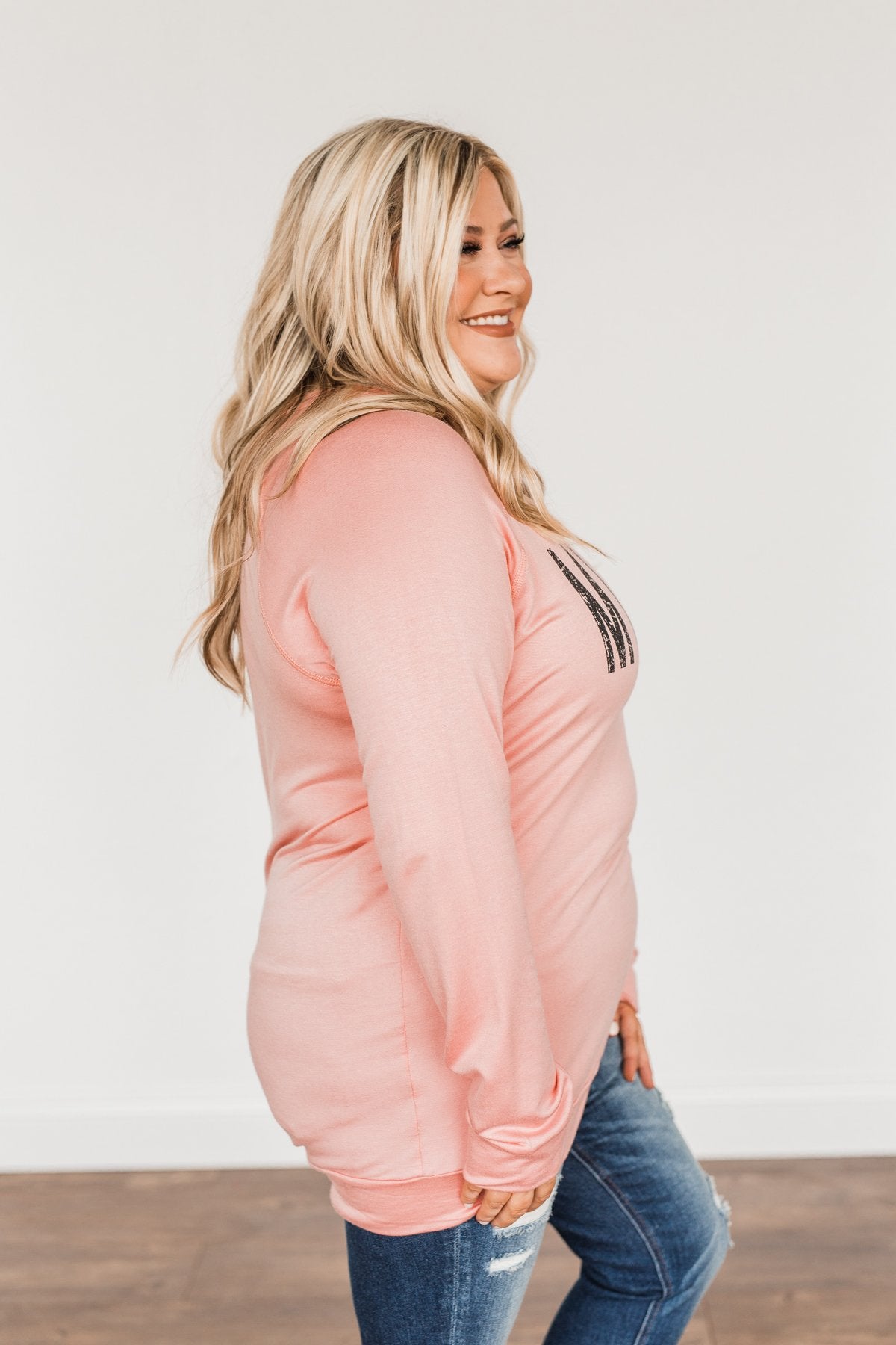 "Midwest" Long Sleeve Graphic Top- Light Pink