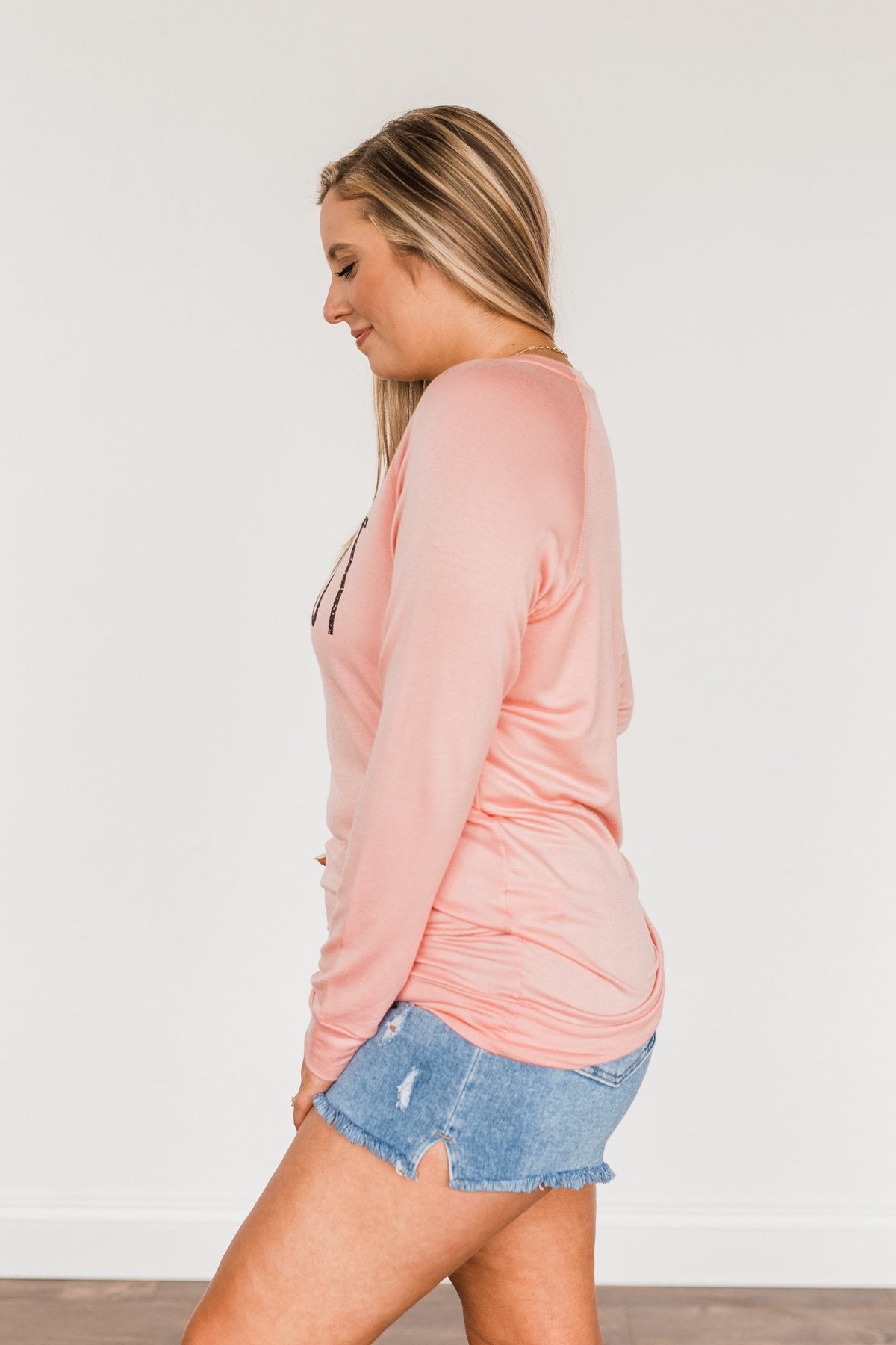 "Midwest" Long Sleeve Graphic Top- Light Pink