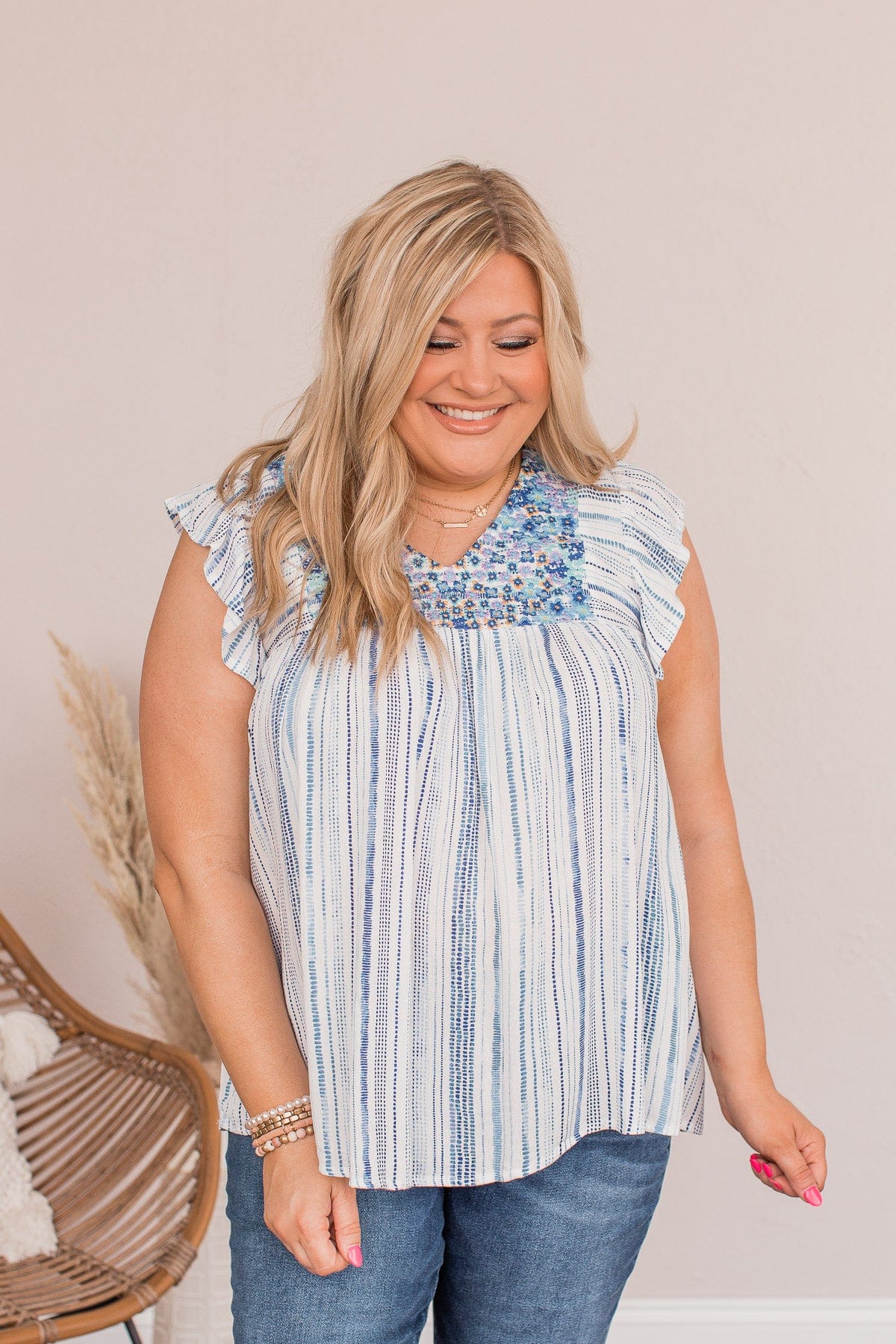 Make Way For The New Embroidered Blouse- Blue