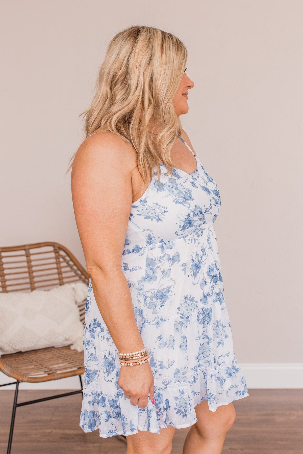 Plucking Petals Floral Dress- Blue & Ivory