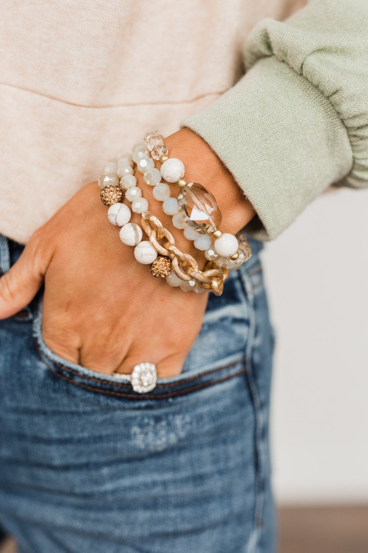Living Lavish Beaded Bracelet Set- Ivory