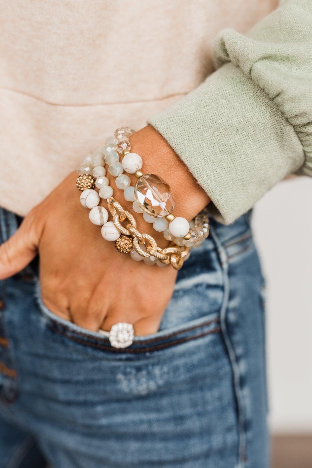 Living Lavish Beaded Bracelet Set- Ivory