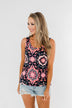 Life Of The Party Pattern Tank Top- Navy & Neon Pink
