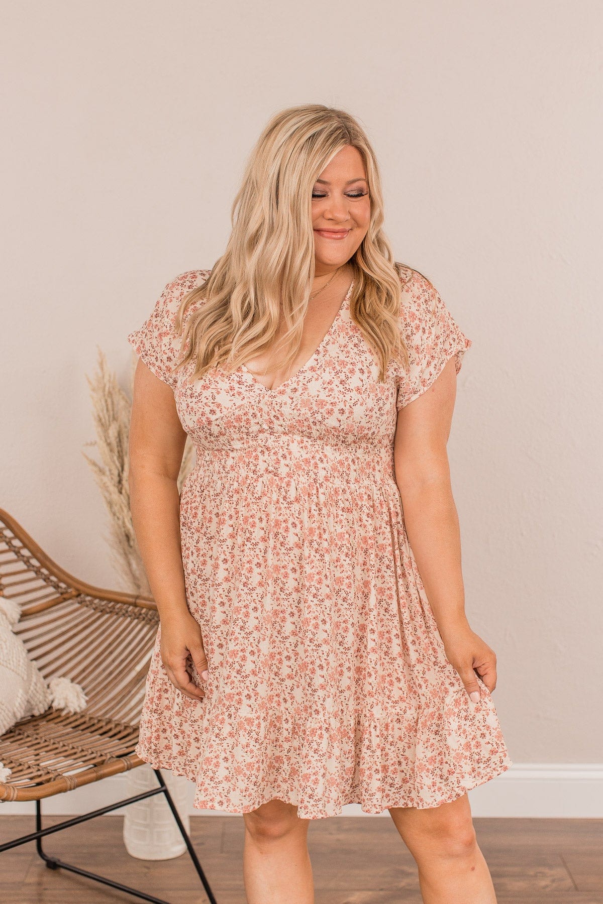 Peak My Curiosity Smocked Mini Dress- Cream